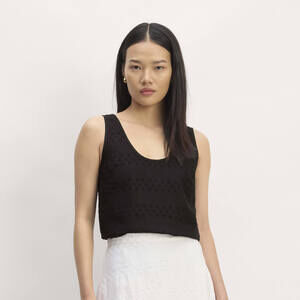 Everlane Women's Linen Eyelet Scoop-Neck Tank in Black Eyelet, Size 6